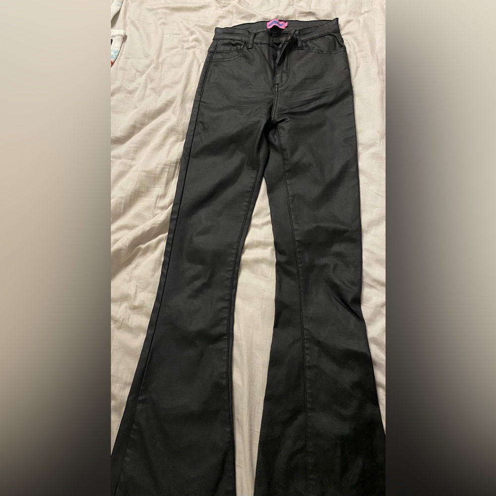 Edikted Luna Faux Leather Flare Jeans